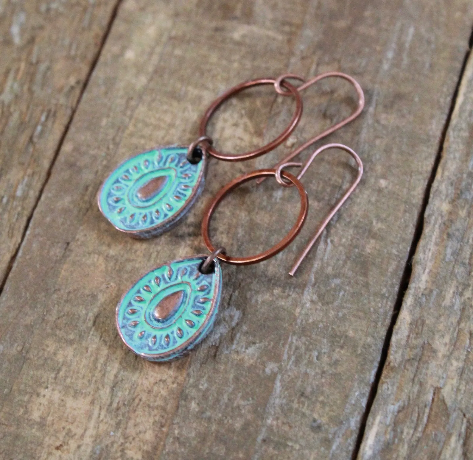 Small Patina Copper Teardrop Earrings