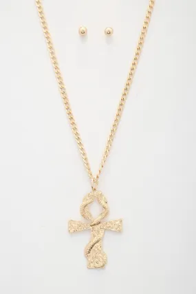 Snake Wrap Cross Pendant Curb Link Necklace