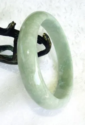 Snowflakes and Soft Green Old Mine Lao Pit Jadeite Bangle Bracelet 57.5mm (BB2397)