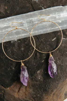 Spears Of Courage Amethyst Gold Hoop Earrings