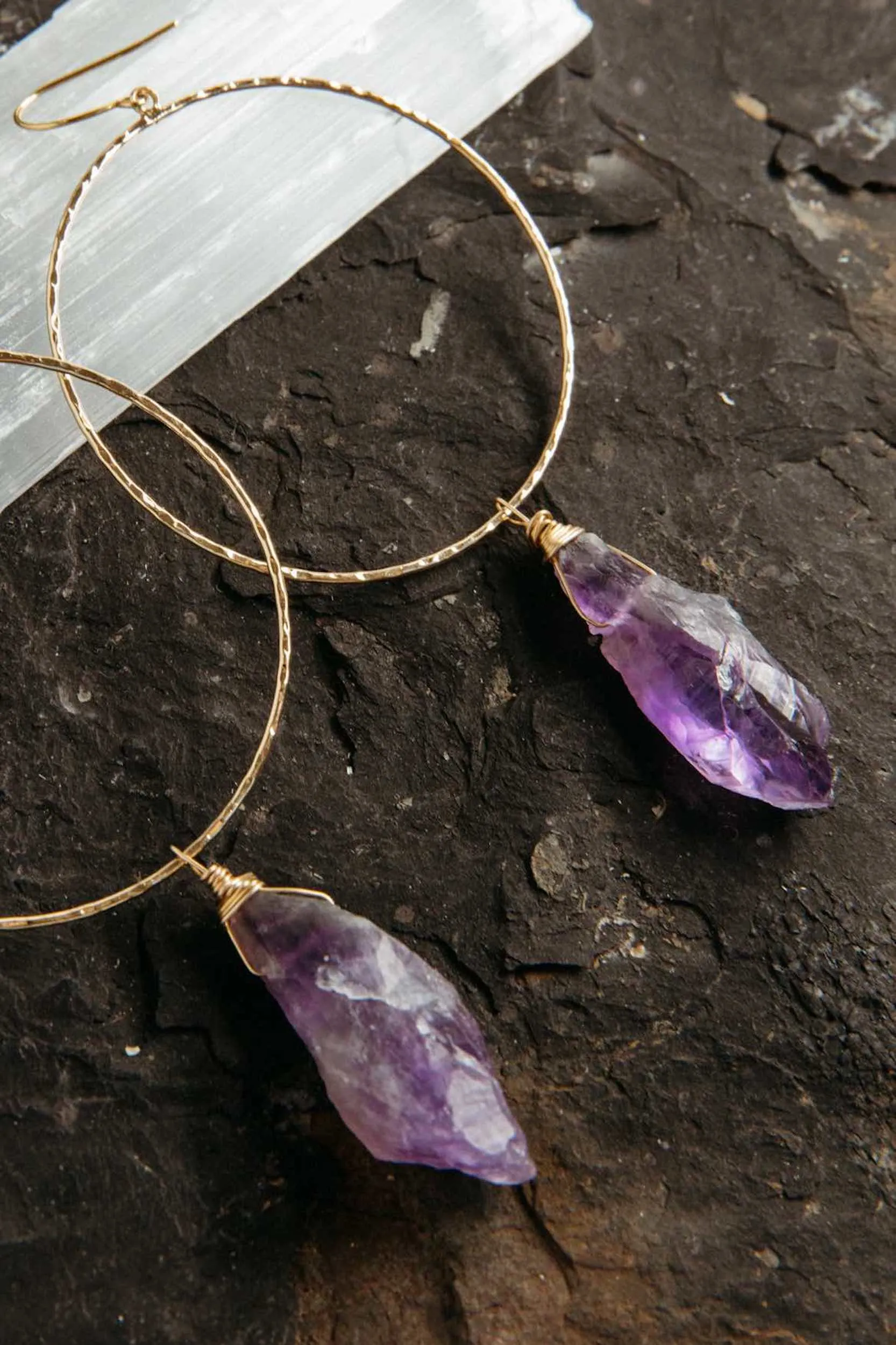 Spears Of Courage Amethyst Gold Hoop Earrings