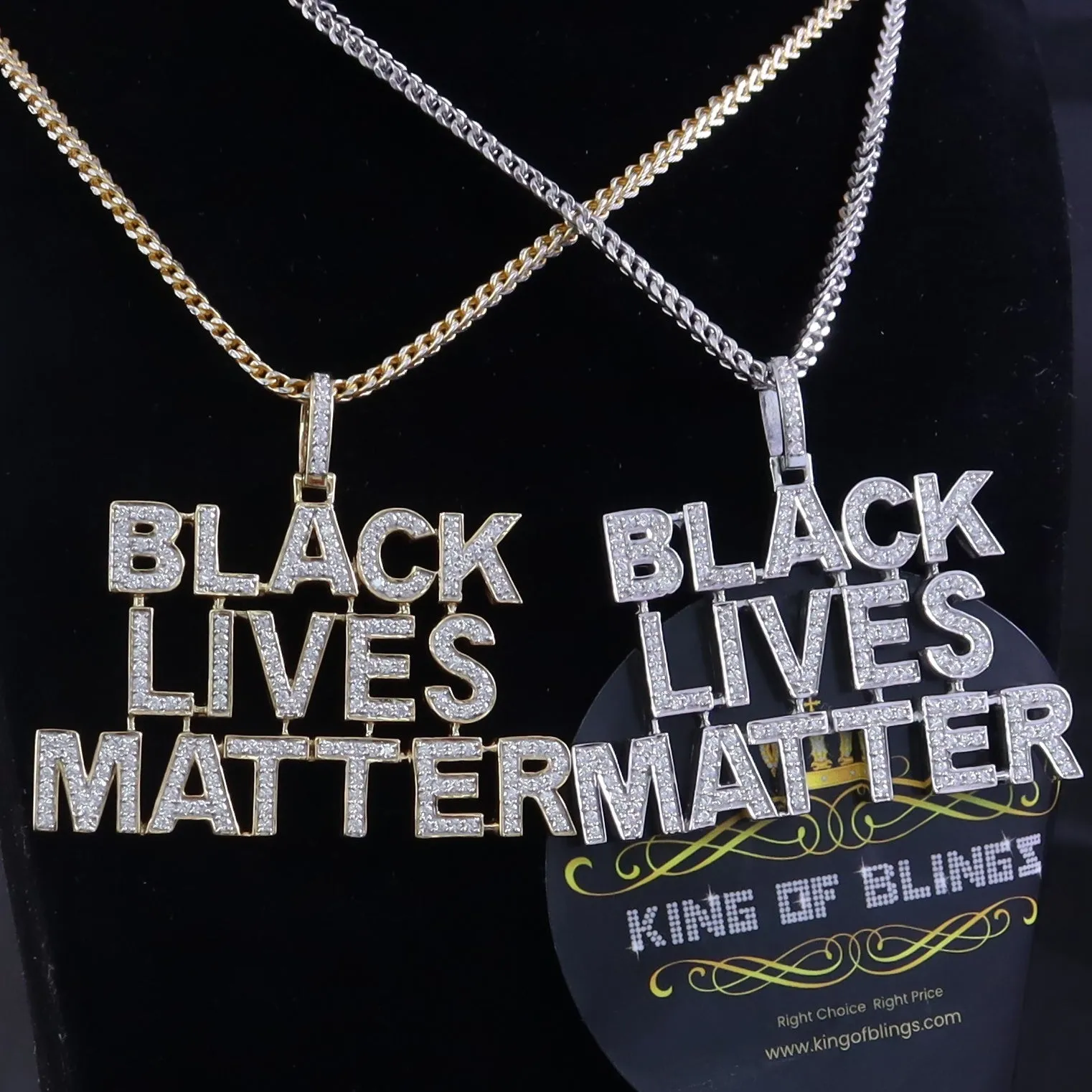 Sterling Silver BLACK LIVES MATTER Sign Pendant White 6.37ct Cubic Zirconia