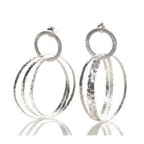 Sterling Silver Brushed Triple Hoop with Post Earrings