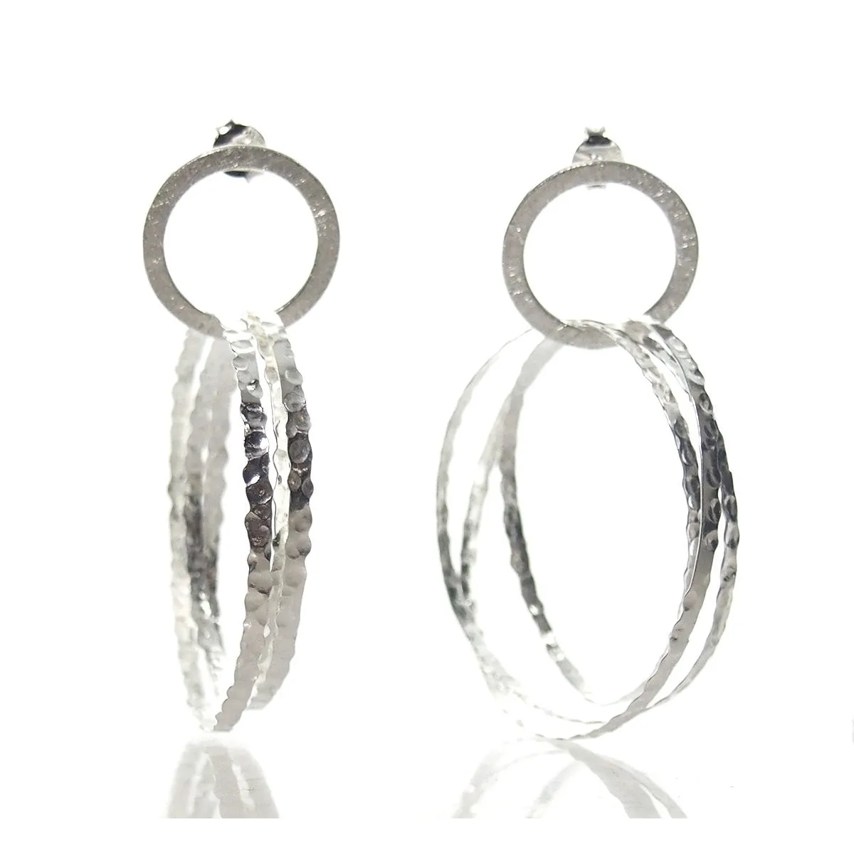 Sterling Silver Brushed Triple Hoop with Post Earrings