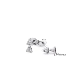 Sterling Silver Double Triangles with C.Z Paved Women's Stud Earrings