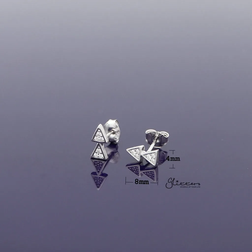 Sterling Silver Double Triangles with C.Z Paved Women's Stud Earrings