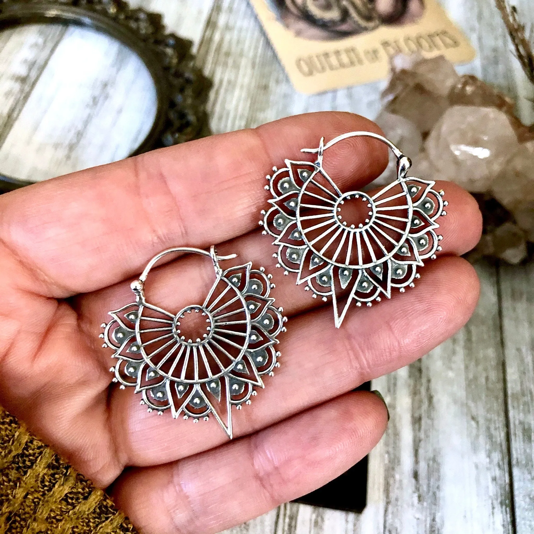 Sterling Silver Geometric Hoop Earrings / Witchy Earrings  Gothic Jewelry