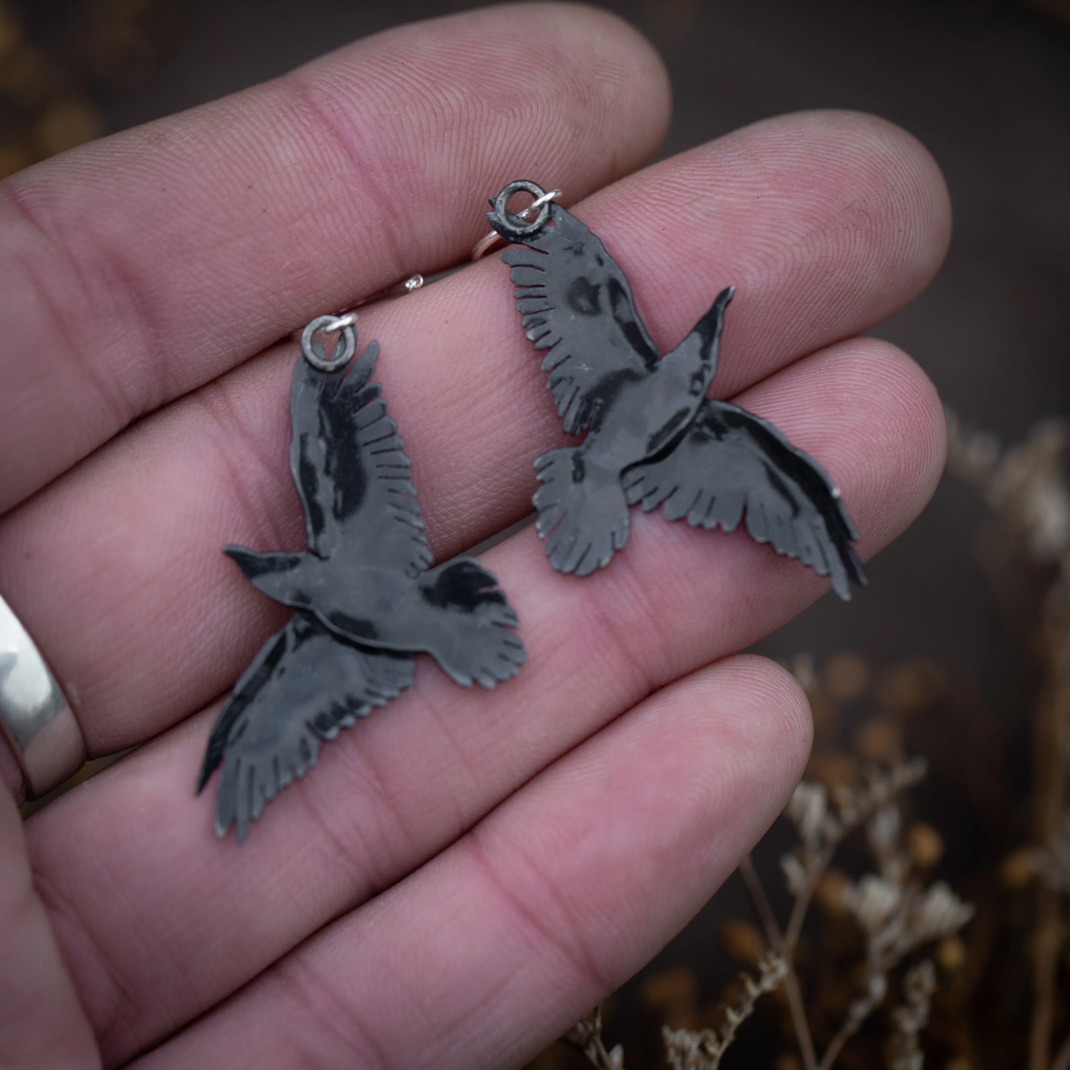 Sterling Silver Raven Ear Threaders