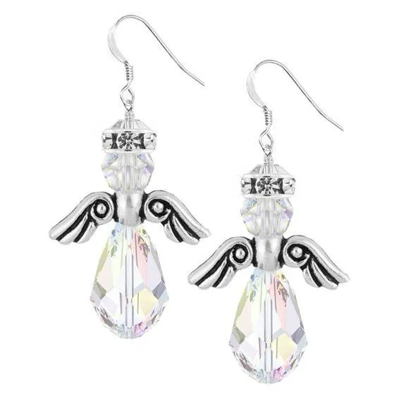 Swarovski Angel Earring  with Pewter Wings - Christmas Jewelry Making Kit