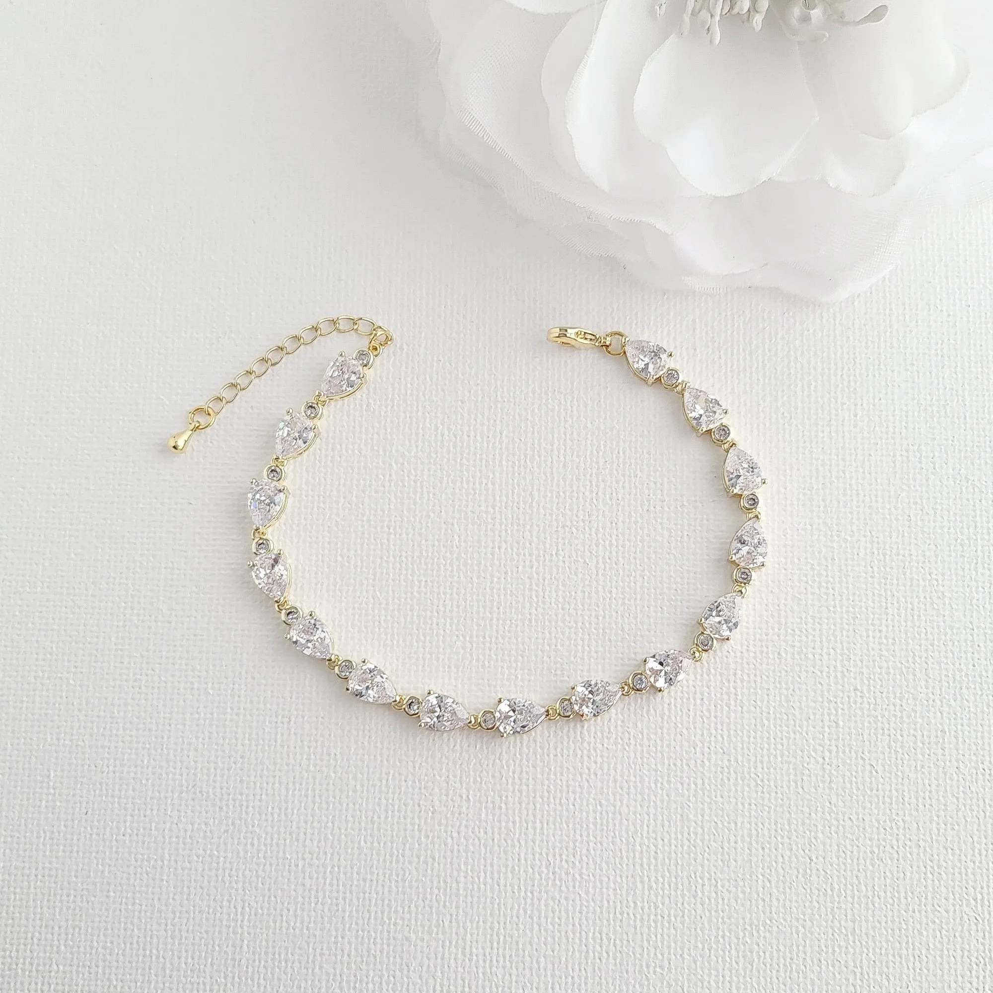 Teardrop Bridal Earrings Bracelet Set in Yellow Gold-Hazel