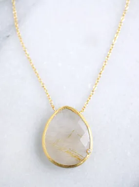 Teardrop Gemstone with CZ Necklace