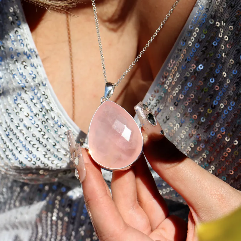 Teardrop Rose Quartz XL Pendant