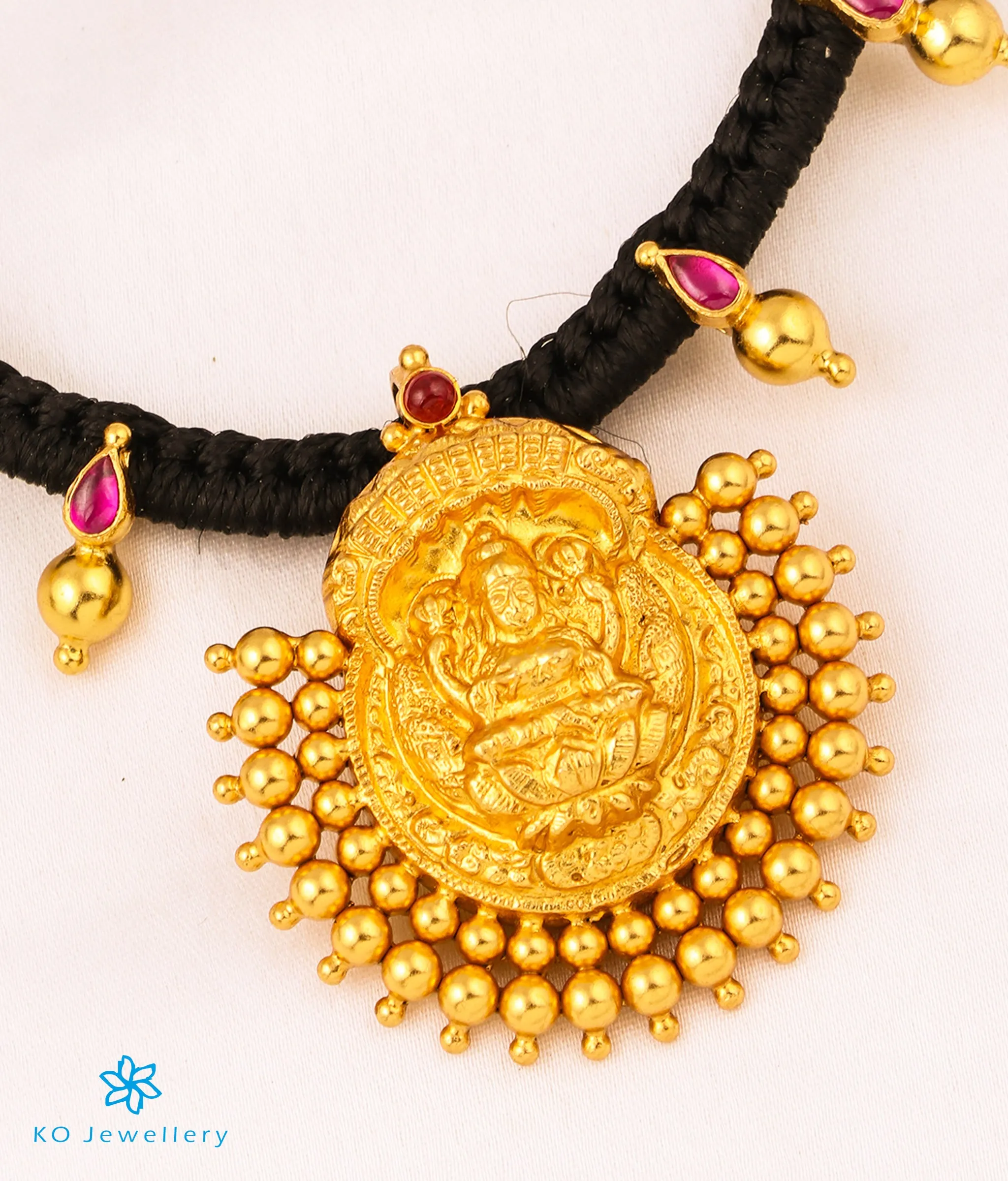 The Avahati Silver Lakshmi Ornate Thread Necklace (Black)