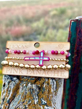 The Pink Panache Hot Pink & Gold Cross Stack Bracelet Set