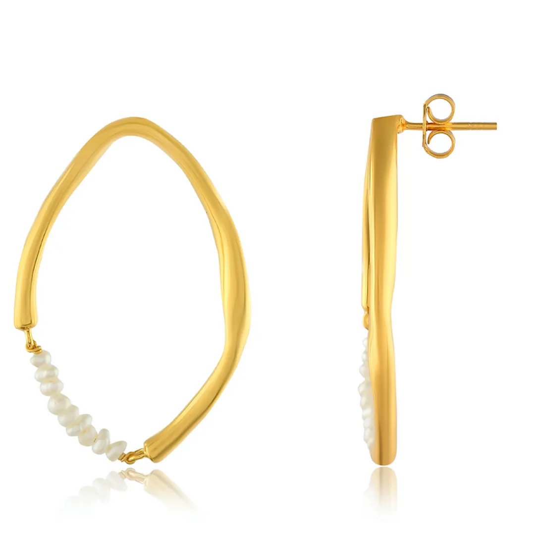 Thin Gold Thiva Hoop Earrings with Pearls