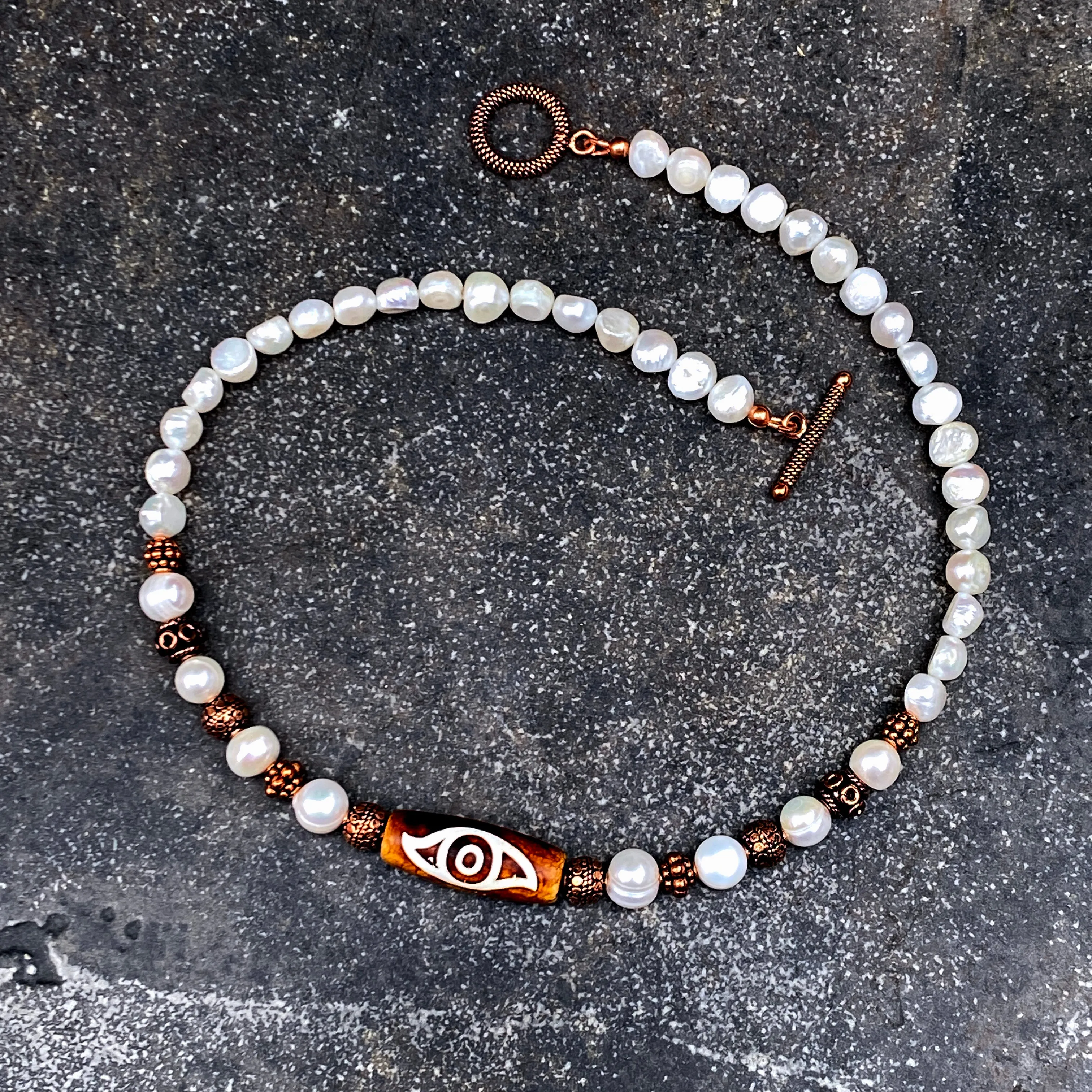 Tibetan Agate and Beaded Pearl Necklace