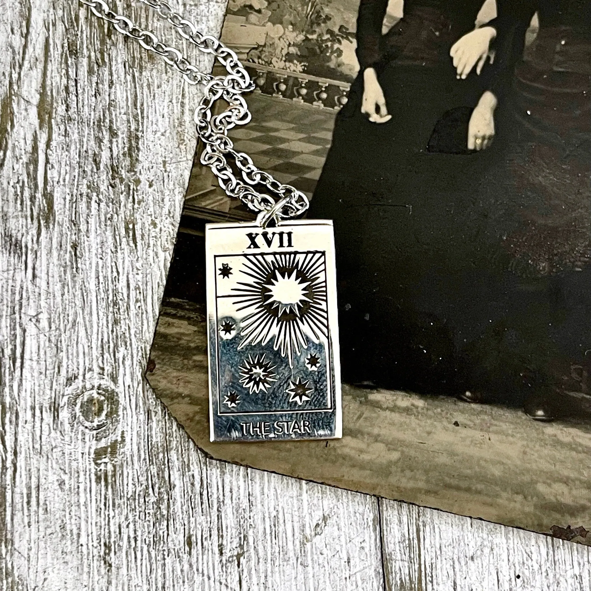 Tiny Talisman Collection - Sterling Silver The Star Tarot Card Necklace 24x14mm  /