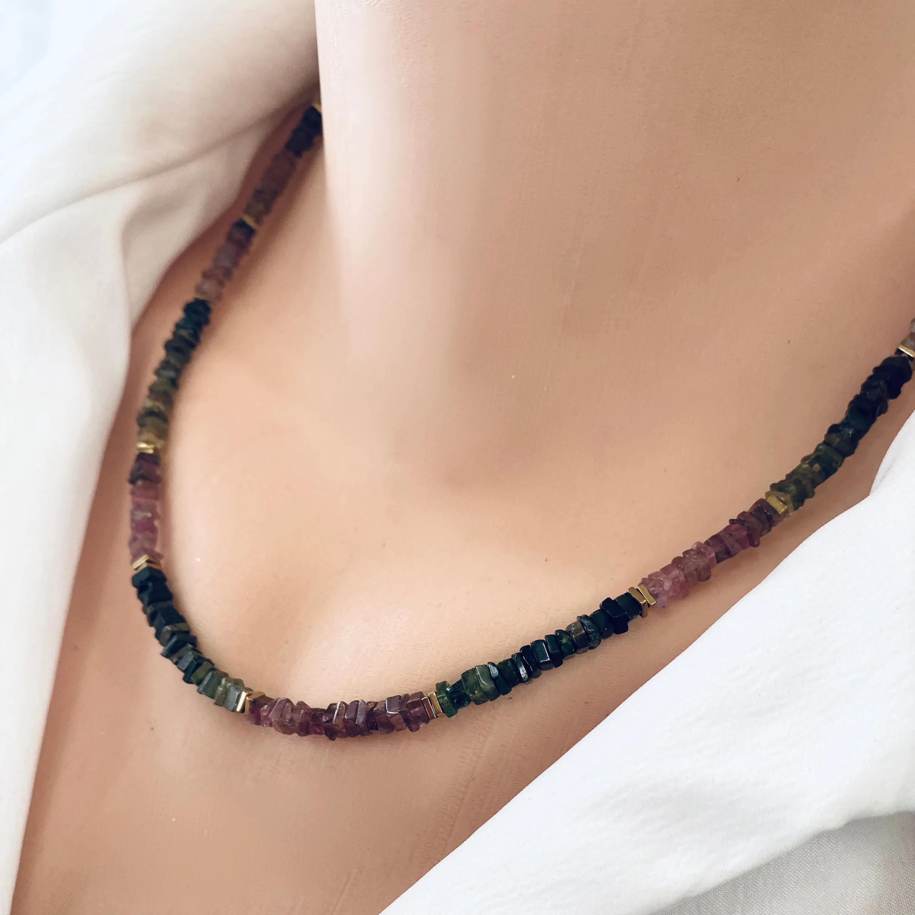 Tourmaline Necklace, Gold Filled  18inches, October Birthstone