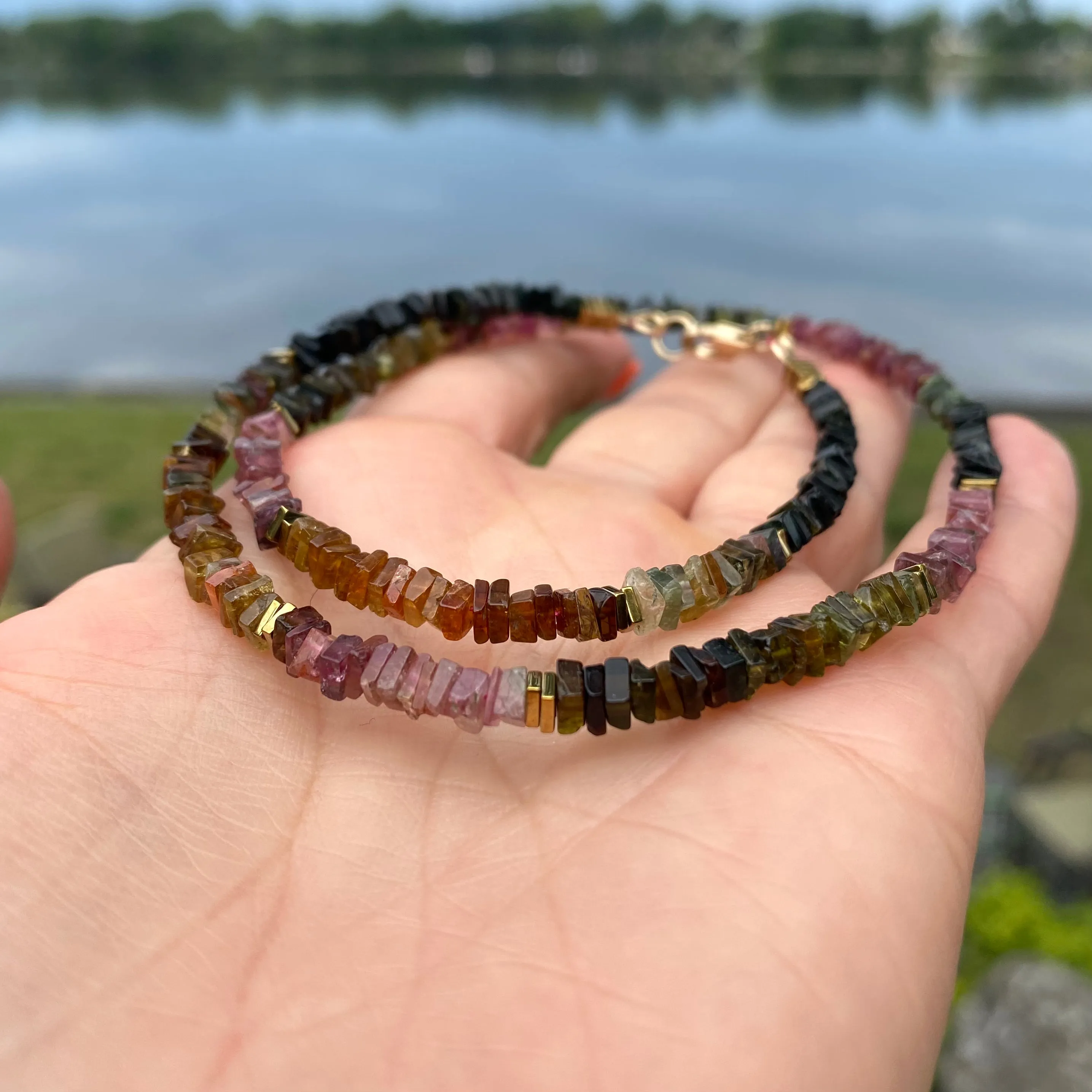 Tourmaline Necklace, Gold Filled  18inches, October Birthstone