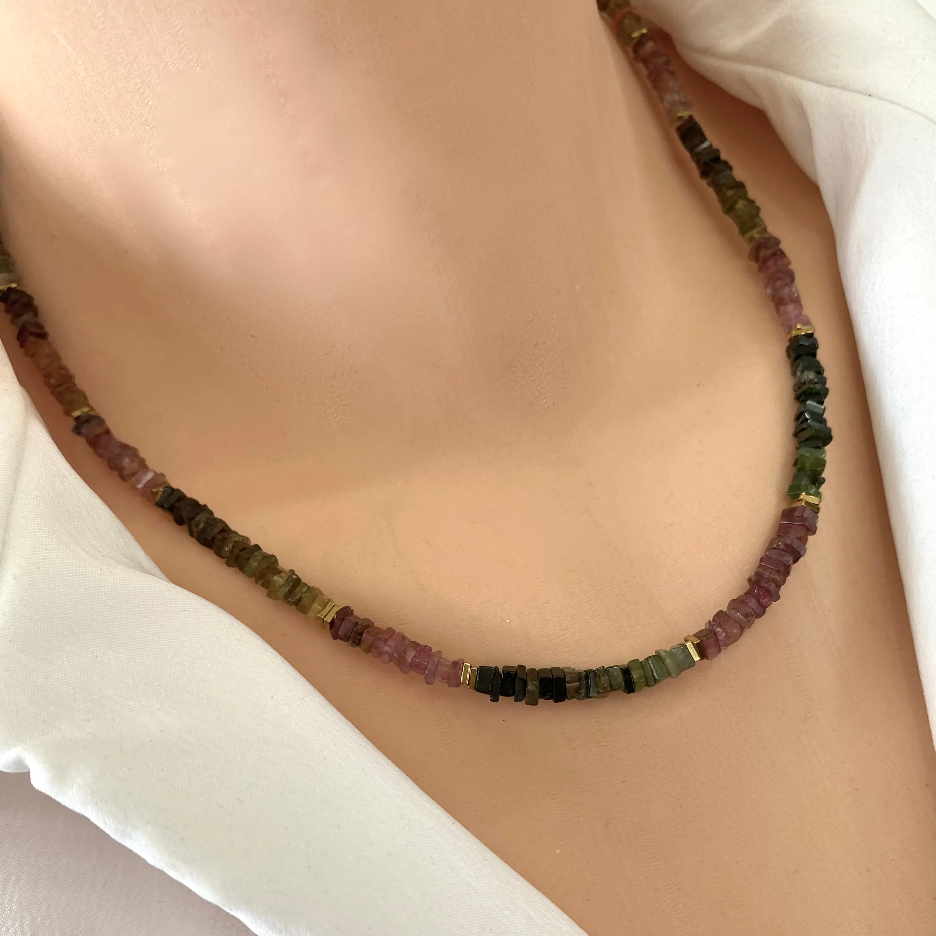 Tourmaline Necklace, Gold Filled  18inches, October Birthstone