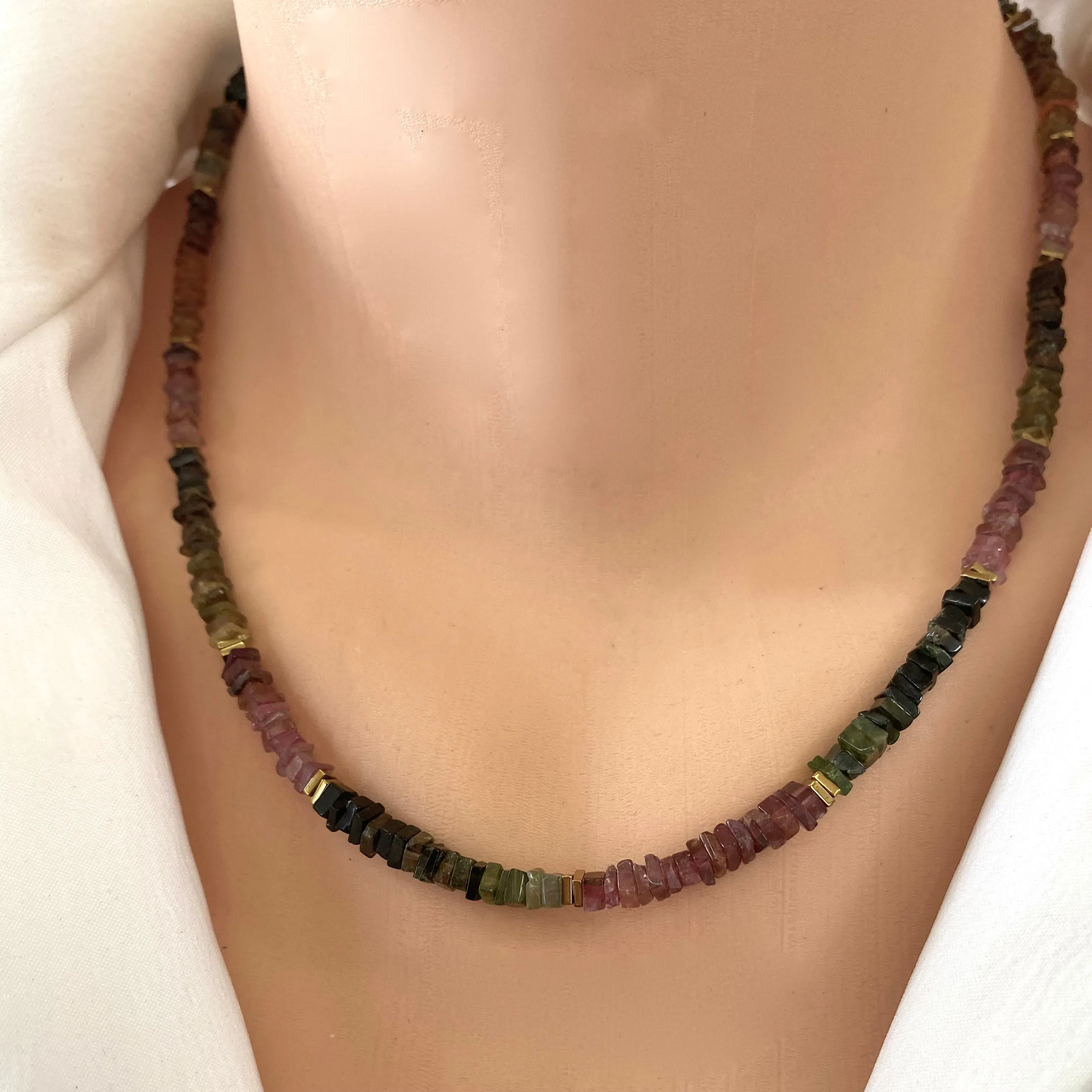 Tourmaline Necklace, Gold Filled  18inches, October Birthstone