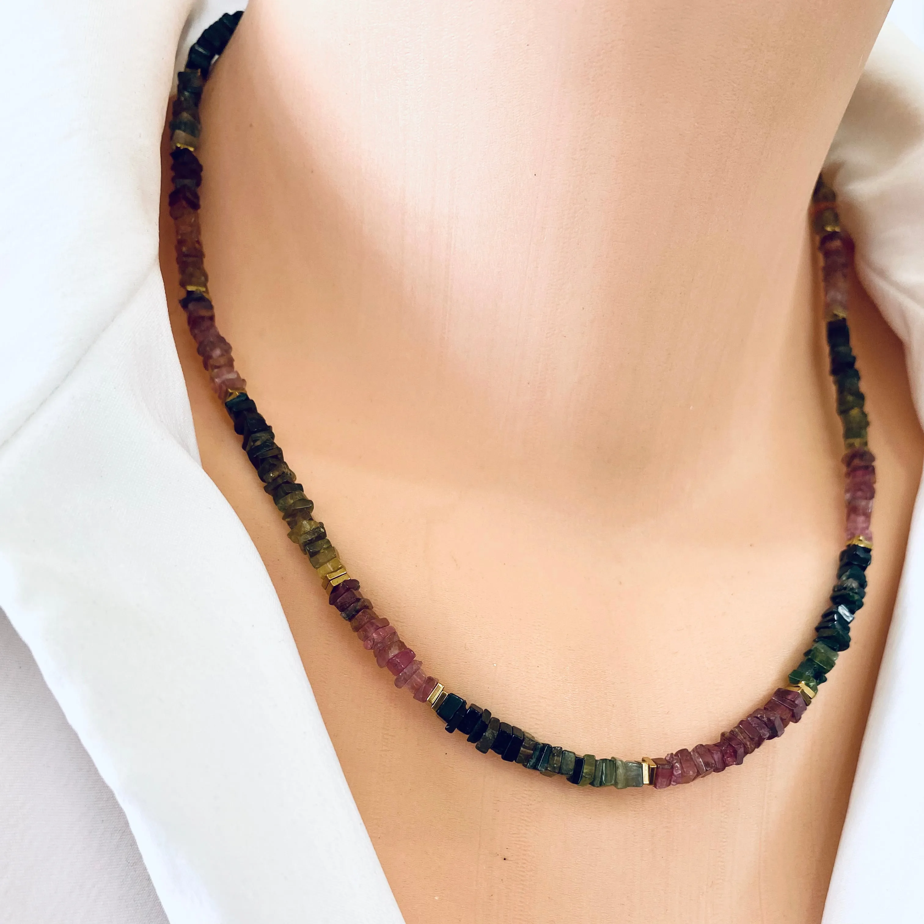 Tourmaline Necklace, Gold Filled  18inches, October Birthstone