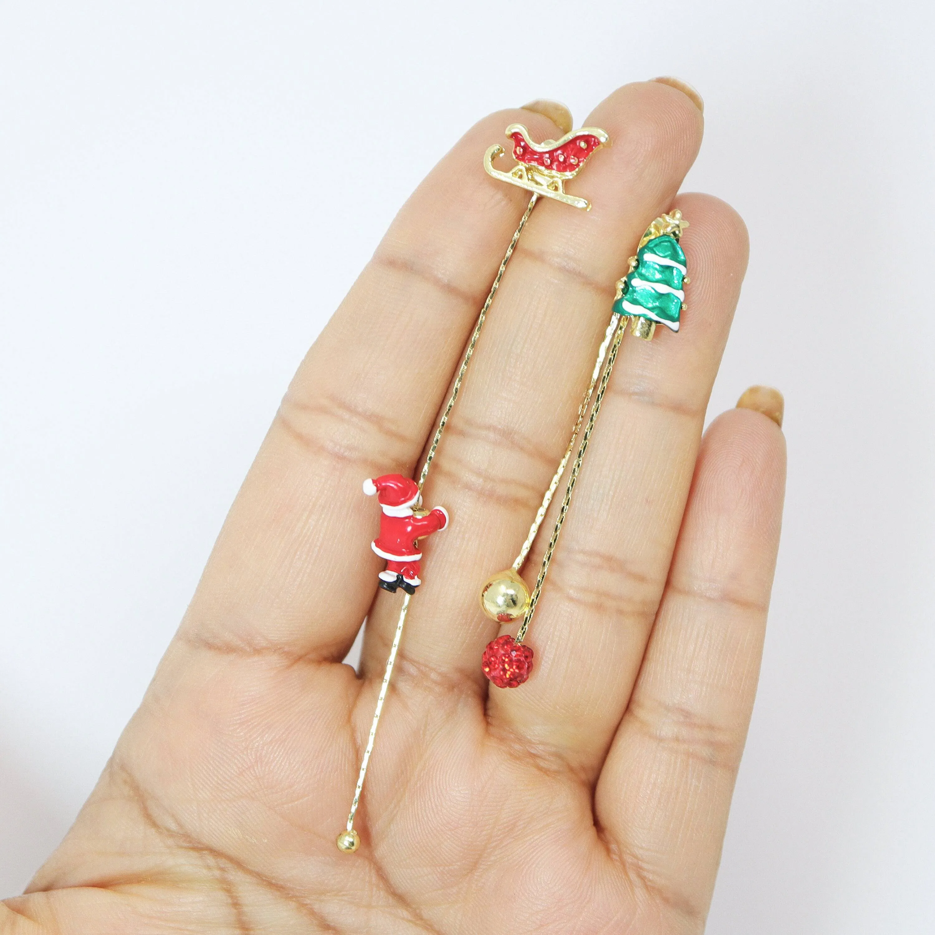 Two In One Climbing Santa tassel Christmas Tree Earrings, Long Tassel Christmas Earrings Statement Christmas earrings.