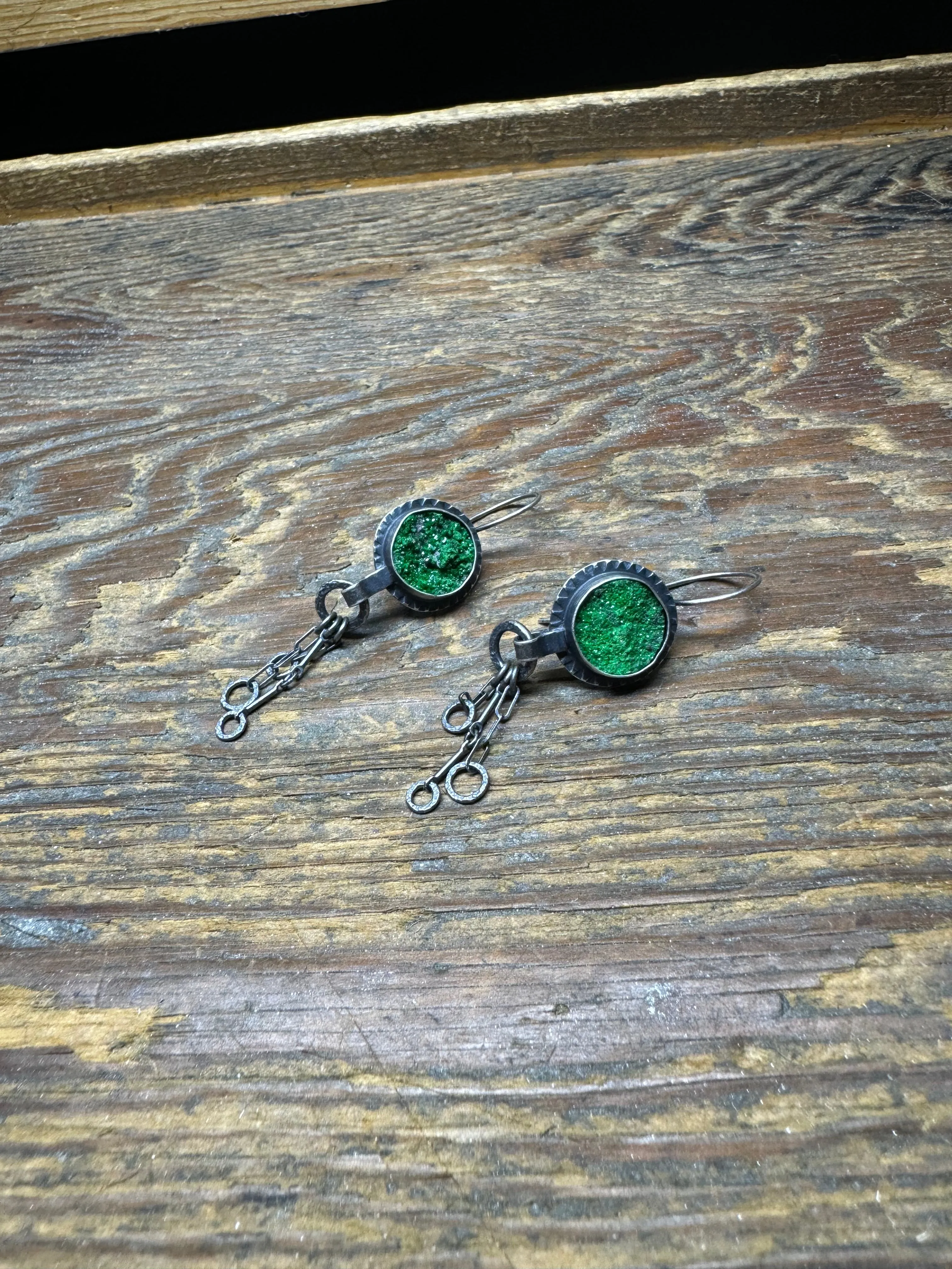 Uvarovite Earrings in Sterling Silver