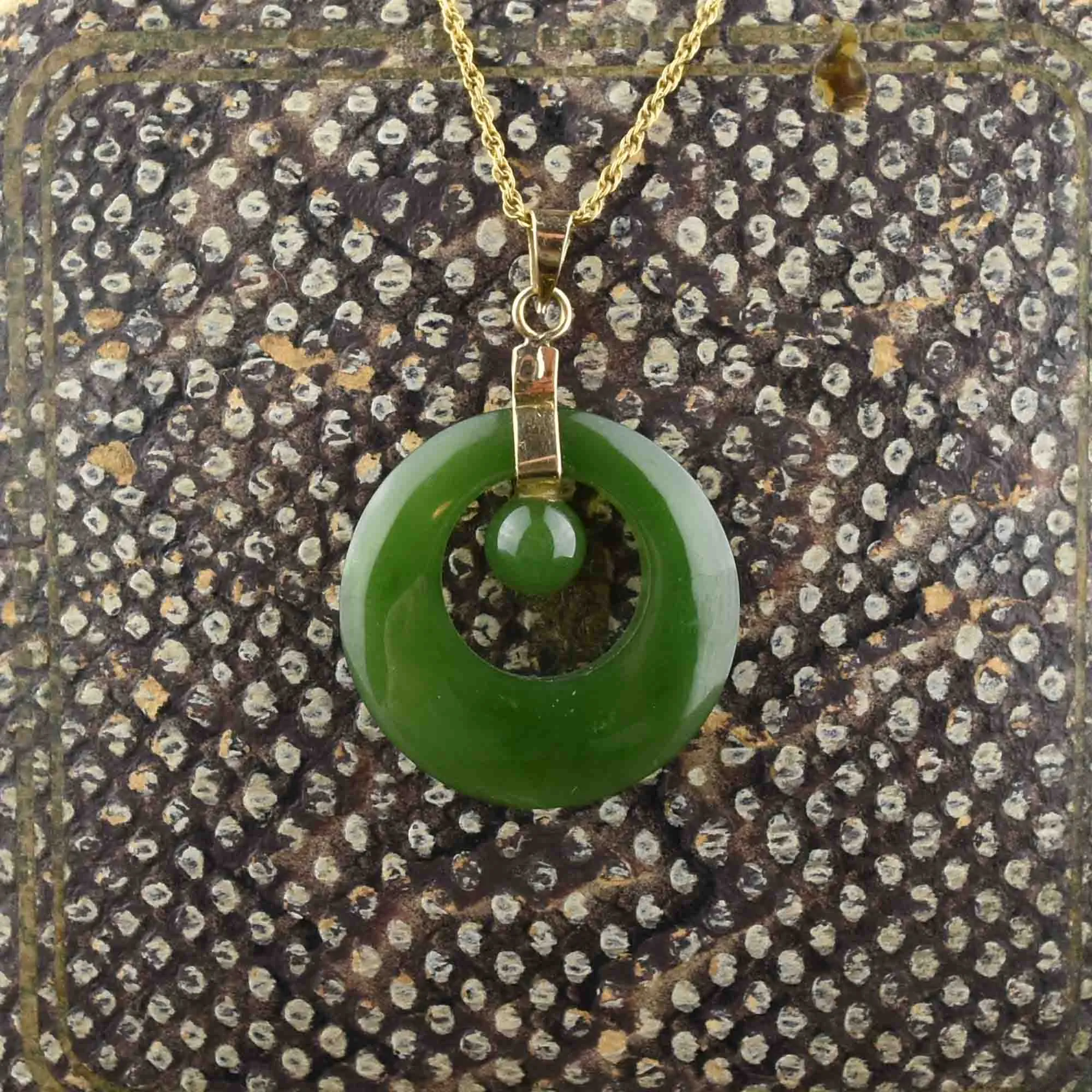 Vintage 14K Gold Jade Target Pendant Necklace