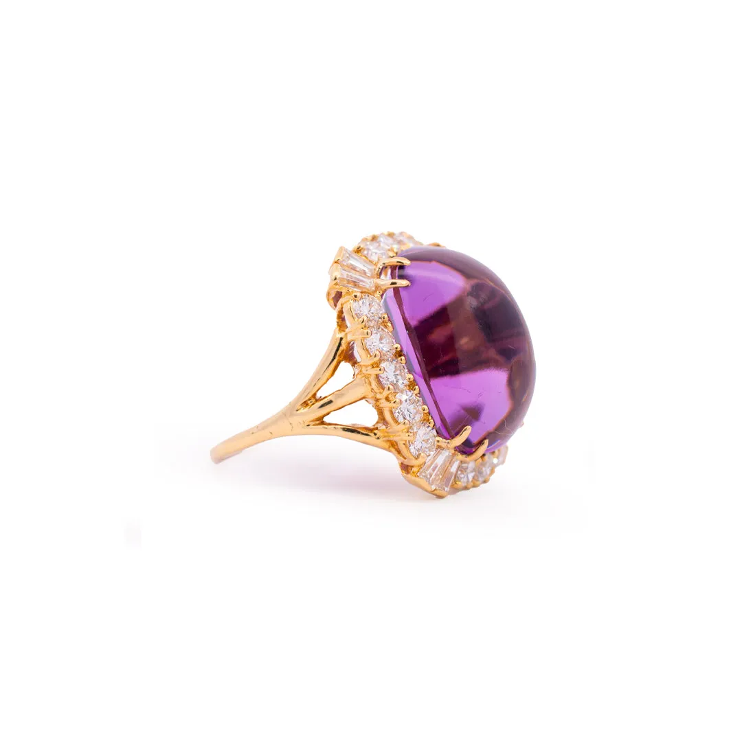 Vintage 18K Yellow Gold Amethyst & Diamond Halo Cocktail Ring