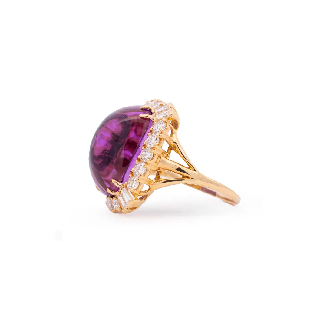 Vintage 18K Yellow Gold Amethyst & Diamond Halo Cocktail Ring