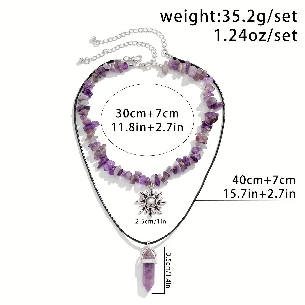 Wax Thread Crystal Pendant Stone Beads Retro Style Sun Multi-layer Necklace Set For Women Girls Gift