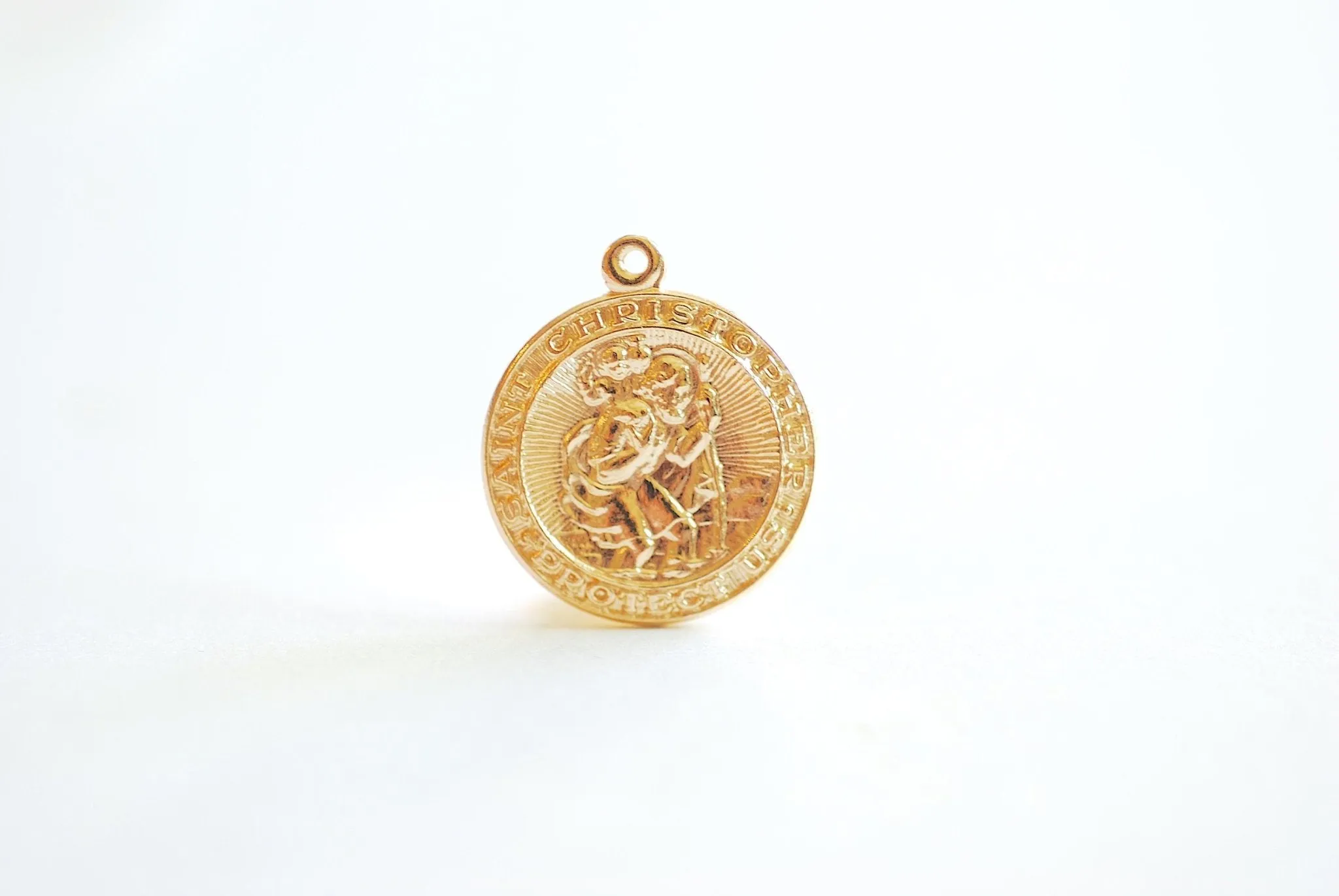 Wholesale 14k Gold Filled St Christopher Pendant-  Gold Filled Charms, Round Disc Charm, Saint Christopher Charm, Religious Charm, Catholic