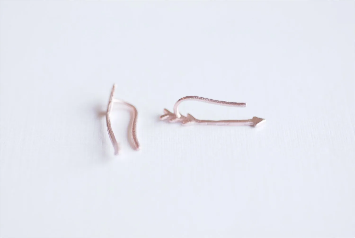 Wholesale Matte Pink Rose Gold Vermeil Arrow Earring Climber Ear Cuff- Gold Arrow Earrings, Pink Arrow Earring Crawler, Curved Arrow Earring, 281