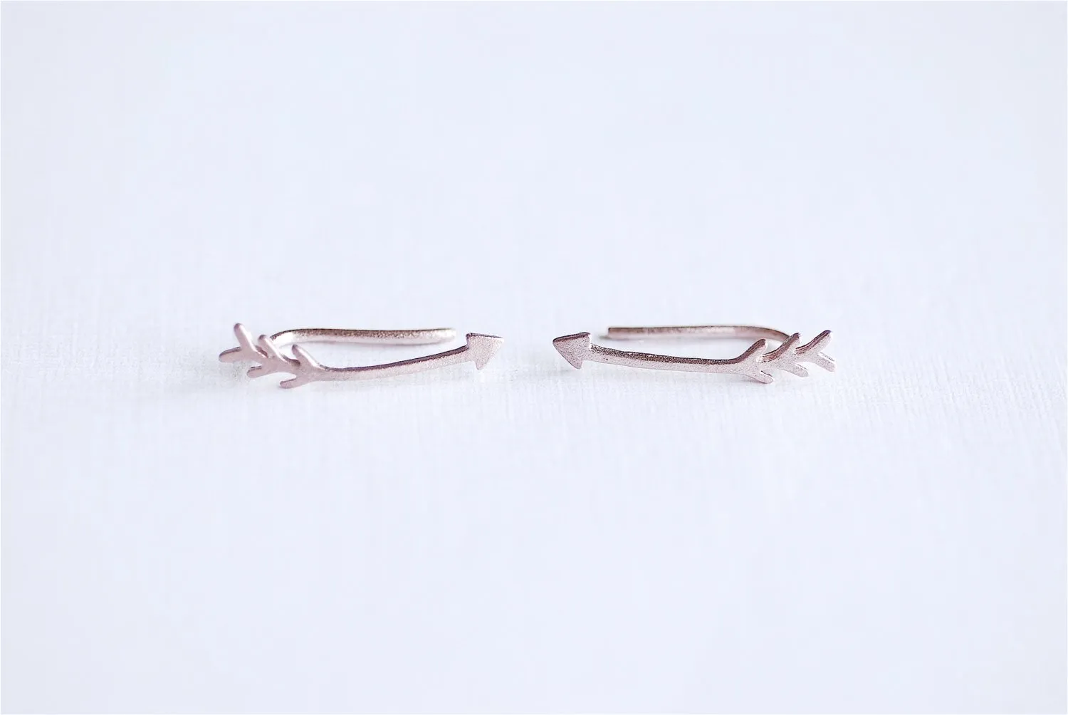 Wholesale Matte Pink Rose Gold Vermeil Arrow Earring Climber Ear Cuff- Gold Arrow Earrings, Pink Arrow Earring Crawler, Curved Arrow Earring, 281