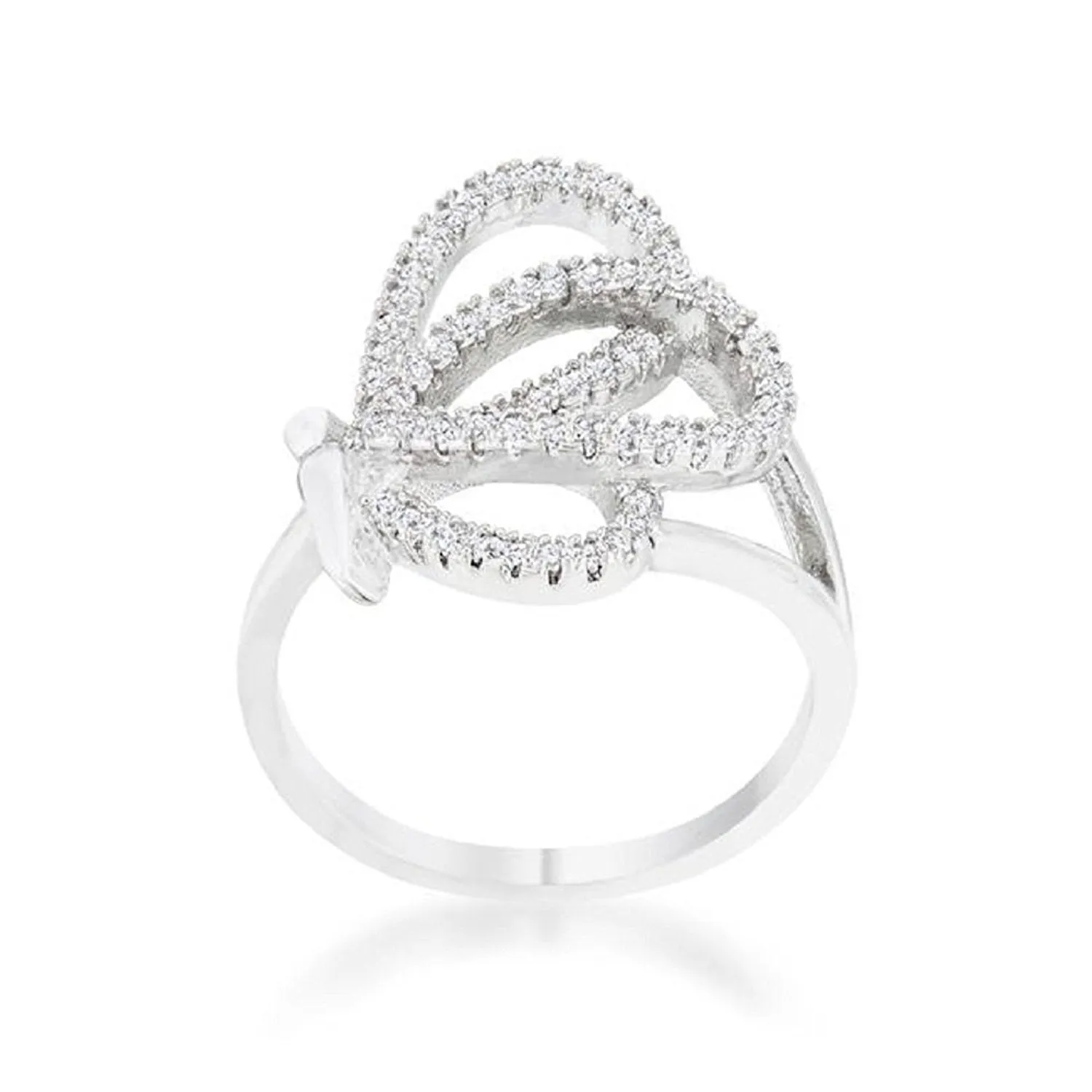 WildKlass 0.4ct CZ Rhodium Plated Pave Butterfly Ring