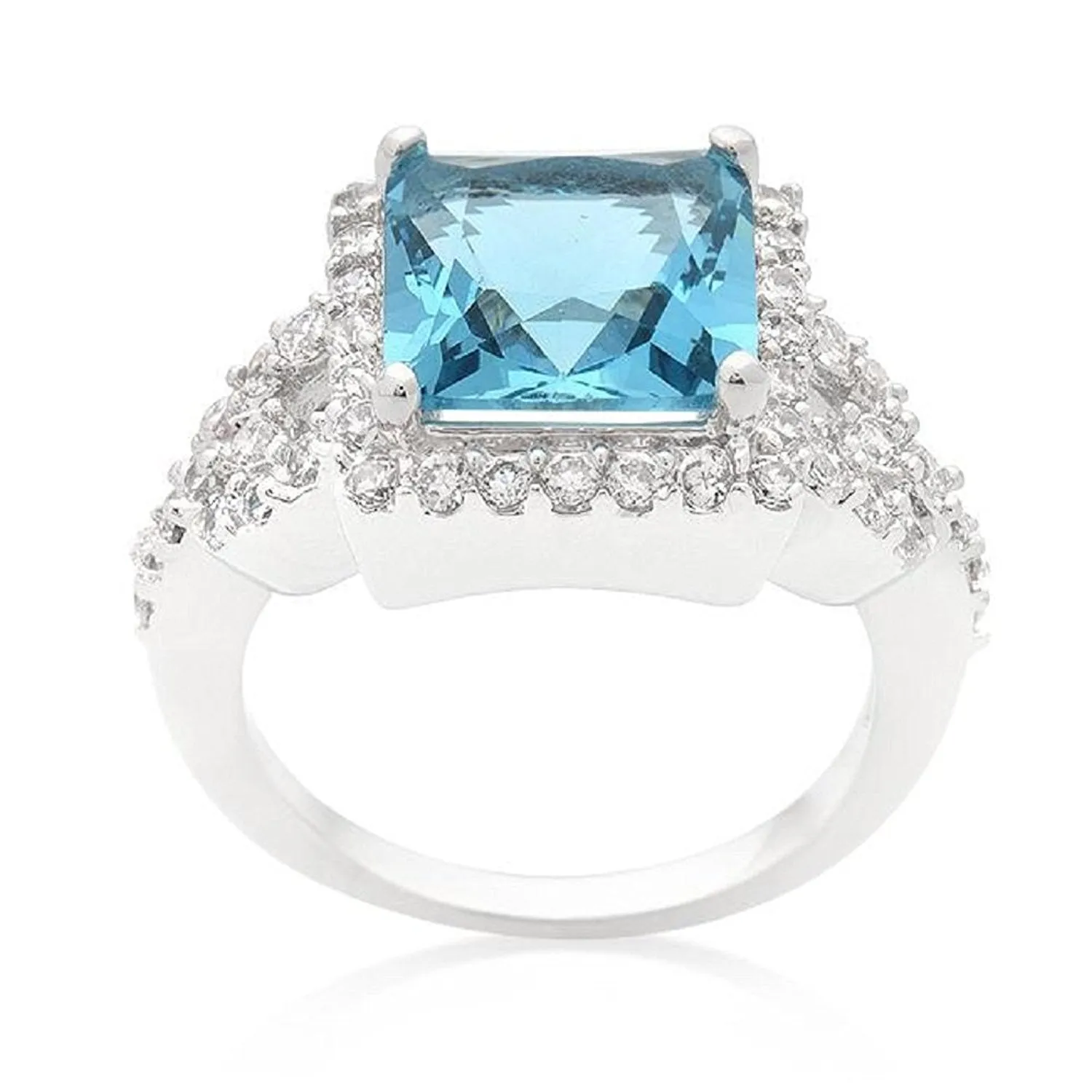 WildKlass Halo Style Princess Cut Aqua Blue Cocktail Ring