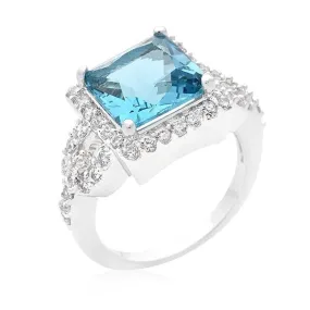 WildKlass Halo Style Princess Cut Aqua Blue Cocktail Ring