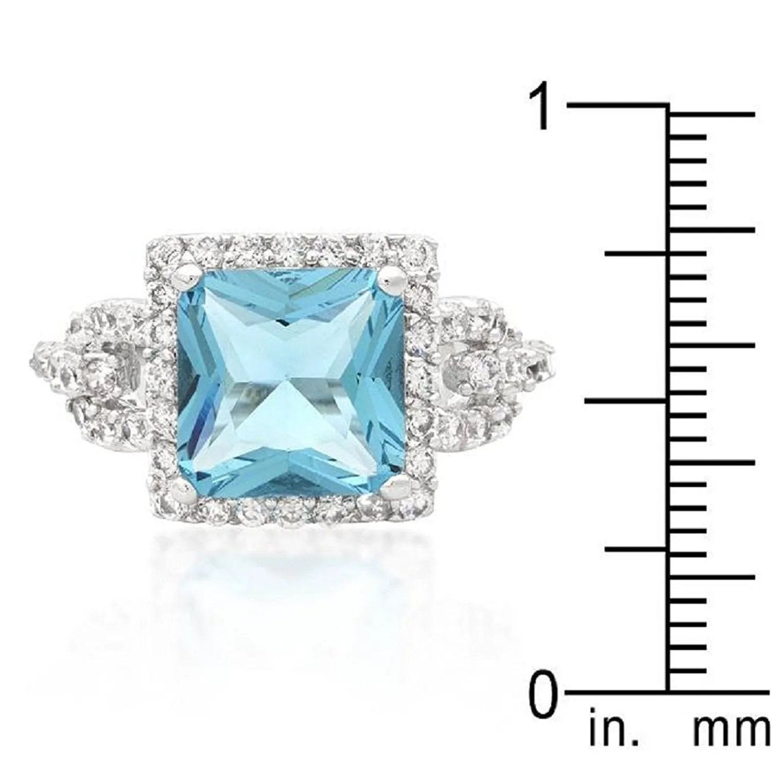 WildKlass Halo Style Princess Cut Aqua Blue Cocktail Ring