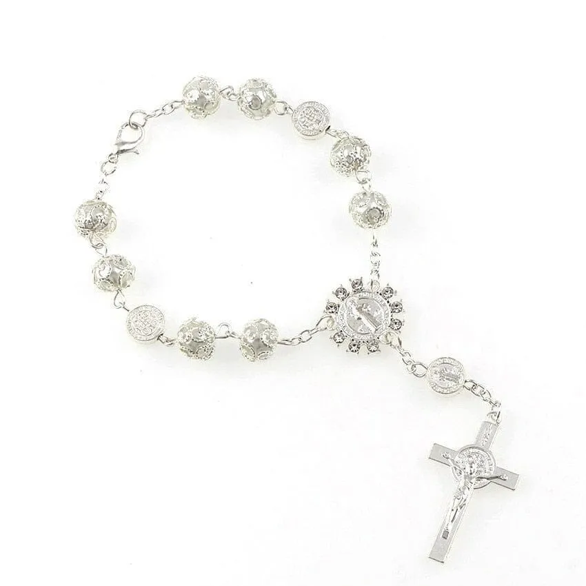 WWJD Rosary Catholic Religious Bead Cross Bracelet