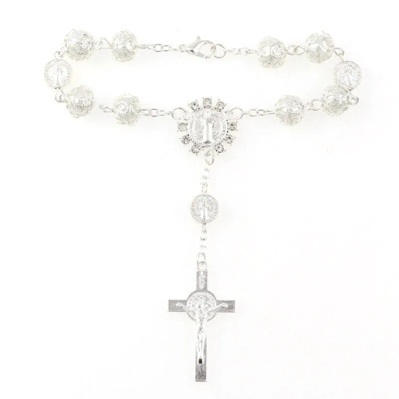 WWJD Rosary Catholic Religious Bead Cross Bracelet