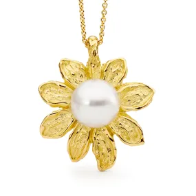 Yellow Gold Flower Pearl Pendant