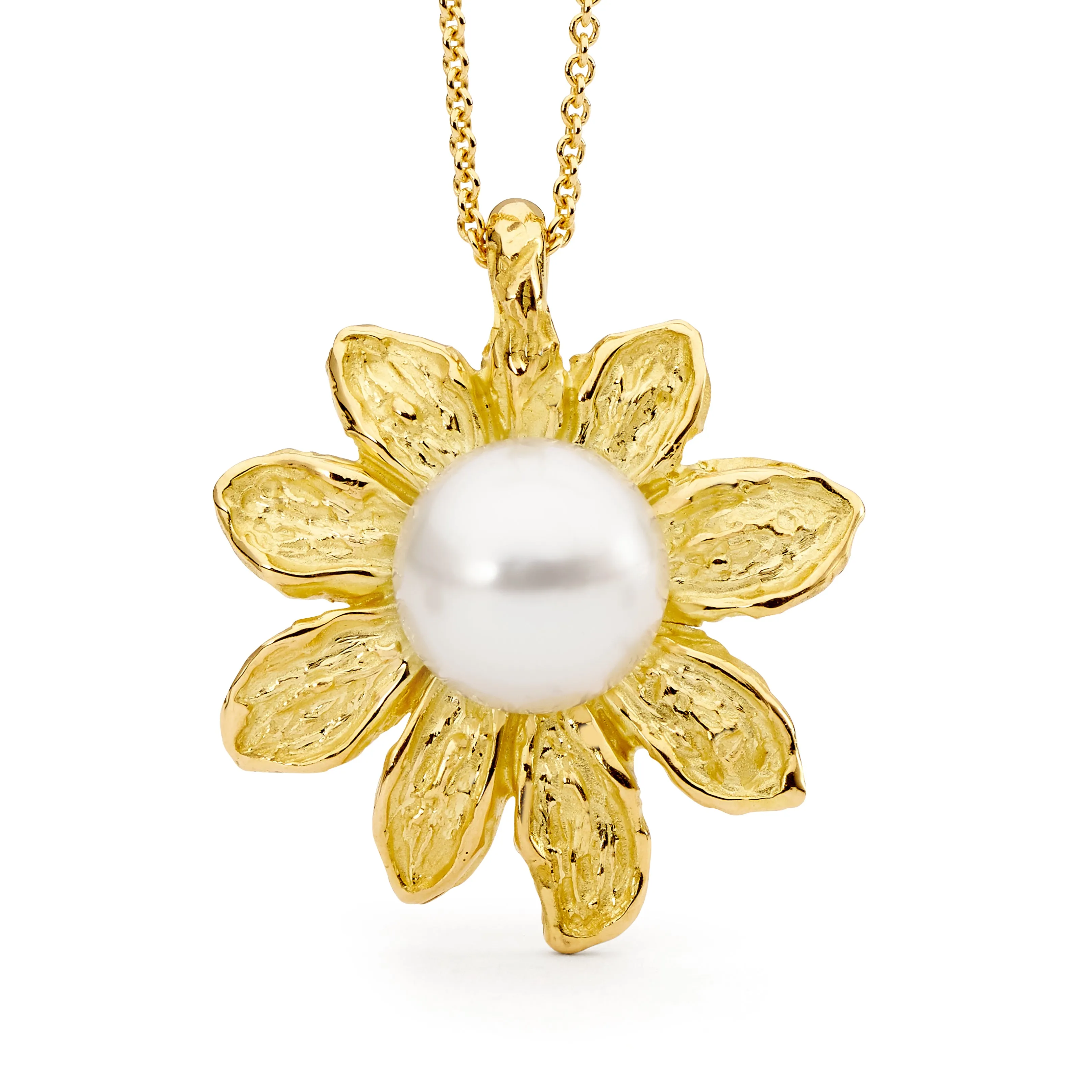 Yellow Gold Flower Pearl Pendant