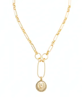 Zoe Lion Medallion Lariat in Gold