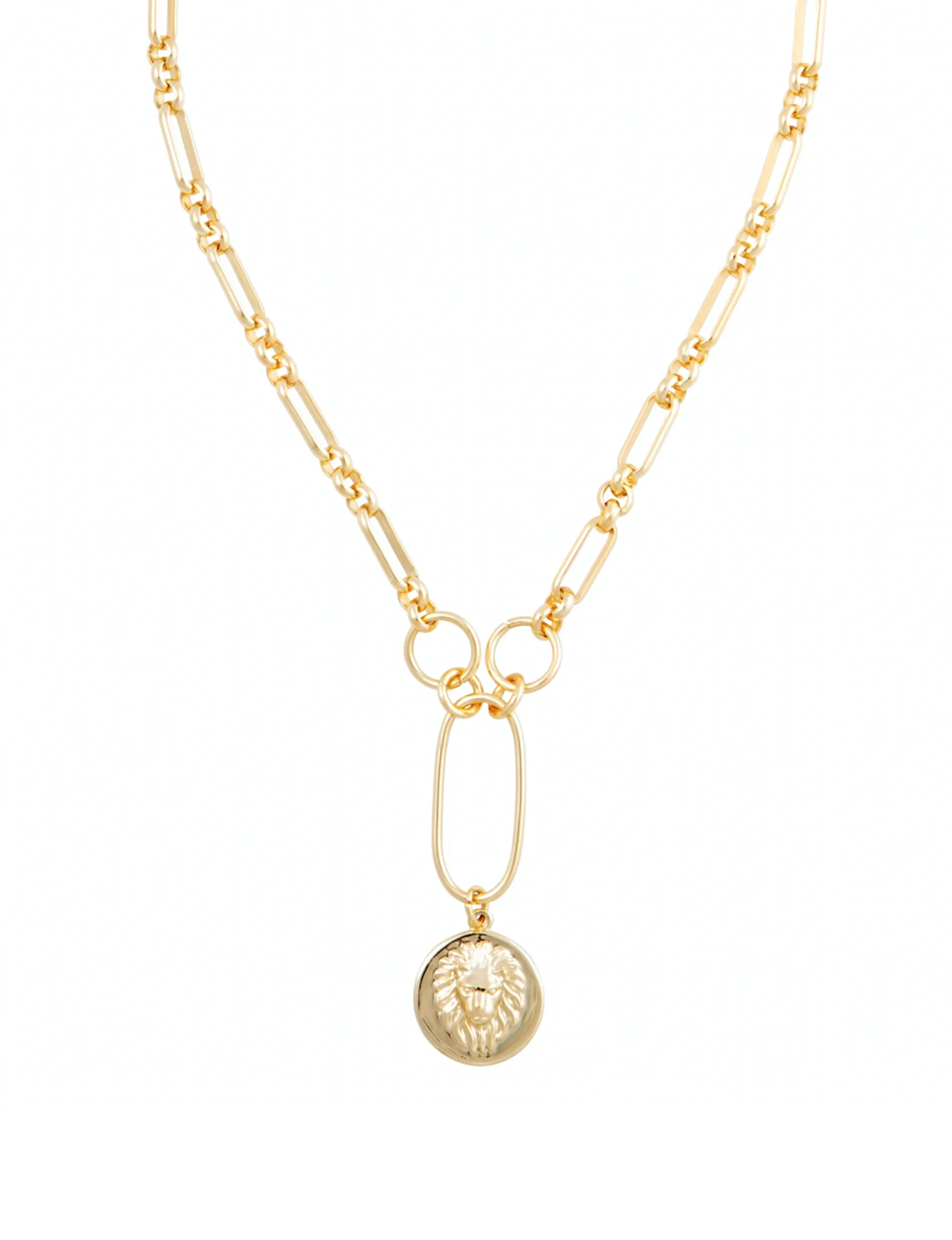 Zoe Lion Medallion Lariat in Gold